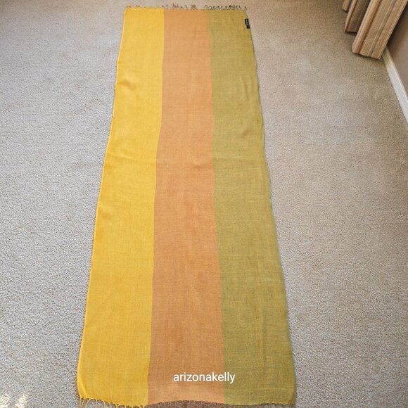 Mila Schon Linen Scarf Yellow Green Brown Earth Tones - Picture 12 of 14